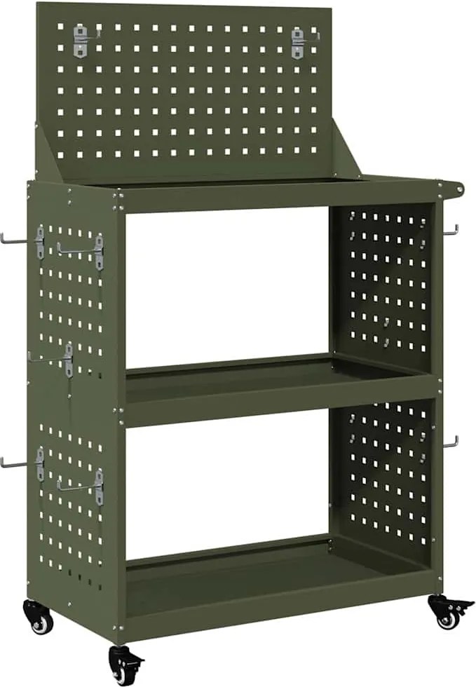vidaXL Eszköz Kocsi Olajzöld 65 x 35 x 111 cm Hidegen hengerelt acél