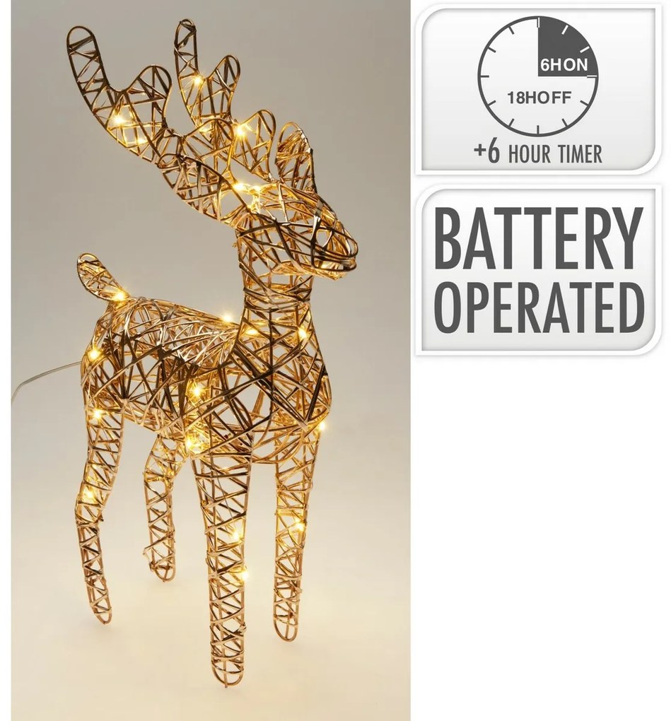 Karácsonyi világító rénszarvas Champagne, 37 x 24cm, 30 mikro LED, elemes, 24 cm