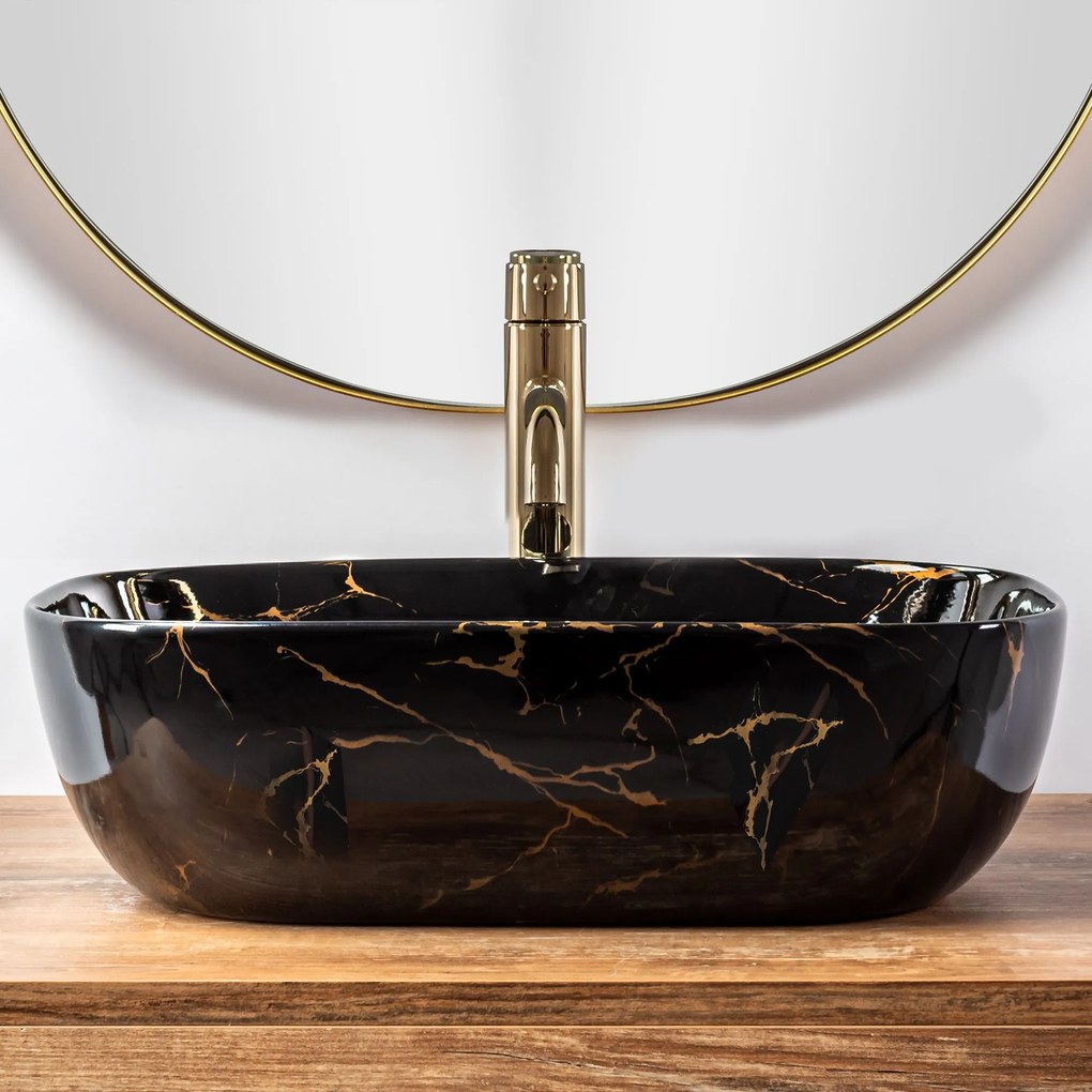 Pultos Mosdó Rea Belinda Black Marble Shiny