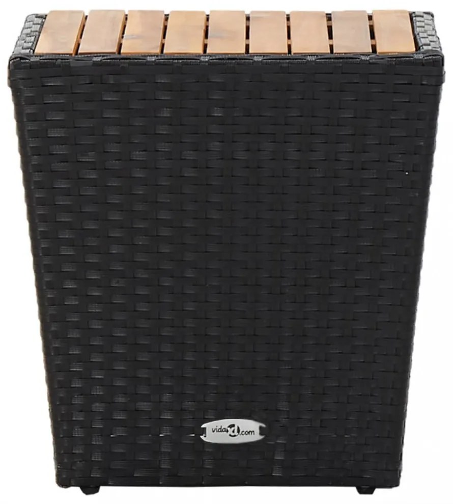 fekete polyrattan és tömör akácfa teázóasztal 41,5x41,5x43 cm