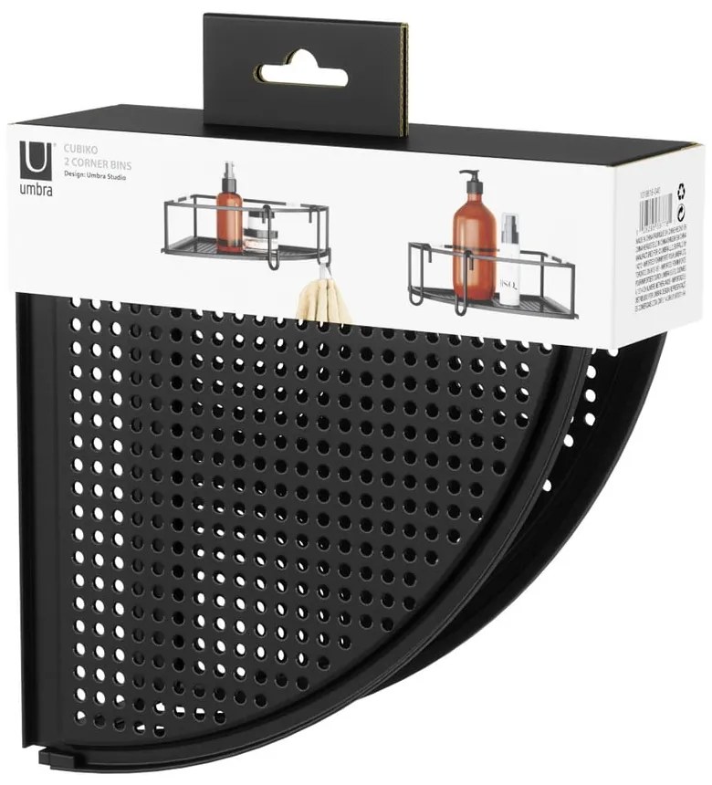 Fekete öntapadós acél fürdőszobai sarokpolc szett 2 db-os Cubiko – Umbra