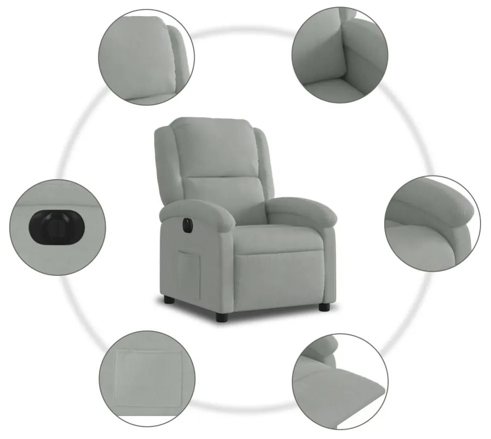 vidaXL világosszürke bársony elektromos dönthető fotel