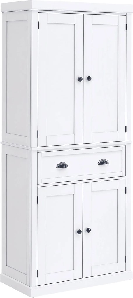 HOMCOM Konyhai Kocsi Felső és Alsó Szekrénnyel és Középső Fiókkal MDF, Forgácslap és Fém Anyagból, 76x40,5x184 cm, Fehér | Aosom