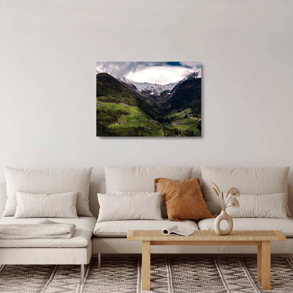 Kép - Völgy a hegyek alatt (üvegen) (70x50 cm)