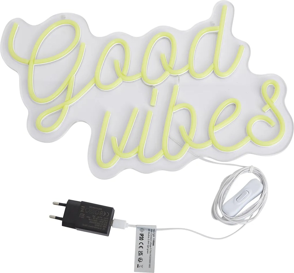 Neon fali lámpa sárga LED-del - Good Vibes