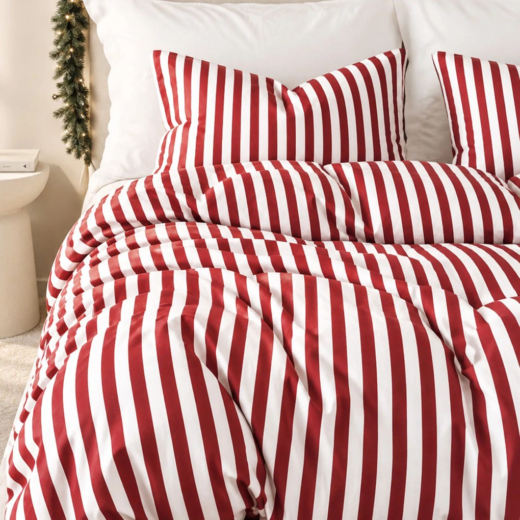 Goldea pamut ágyneműhuzat - piros csíkok 240 x 220 és 2db 70 x 90 cm