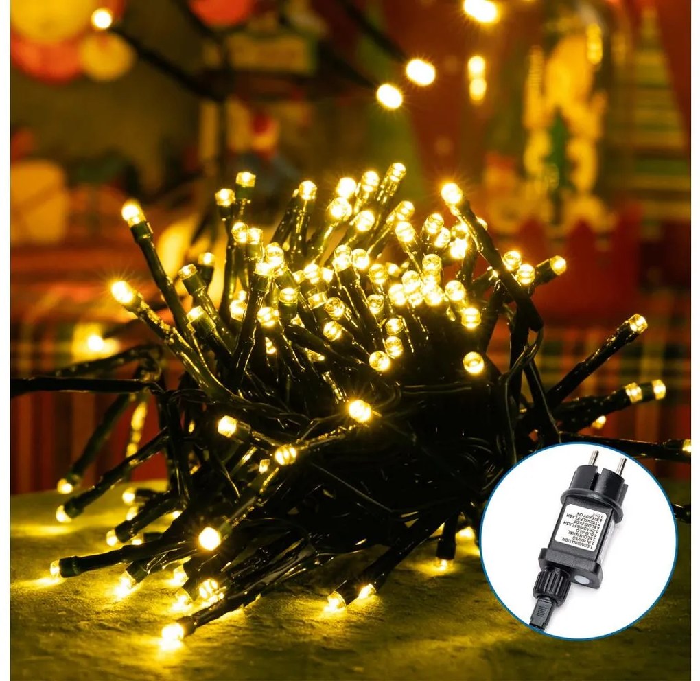 Aigostar - LED kültéri karácsonyi fényfüzér 600 LED/8 funkciós 18m IP44 meleg fehér