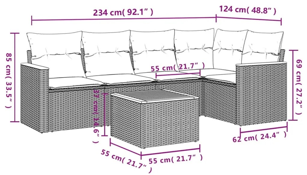 6 részes szürke polyrattan kerti ülőgarnitúra párnákkal