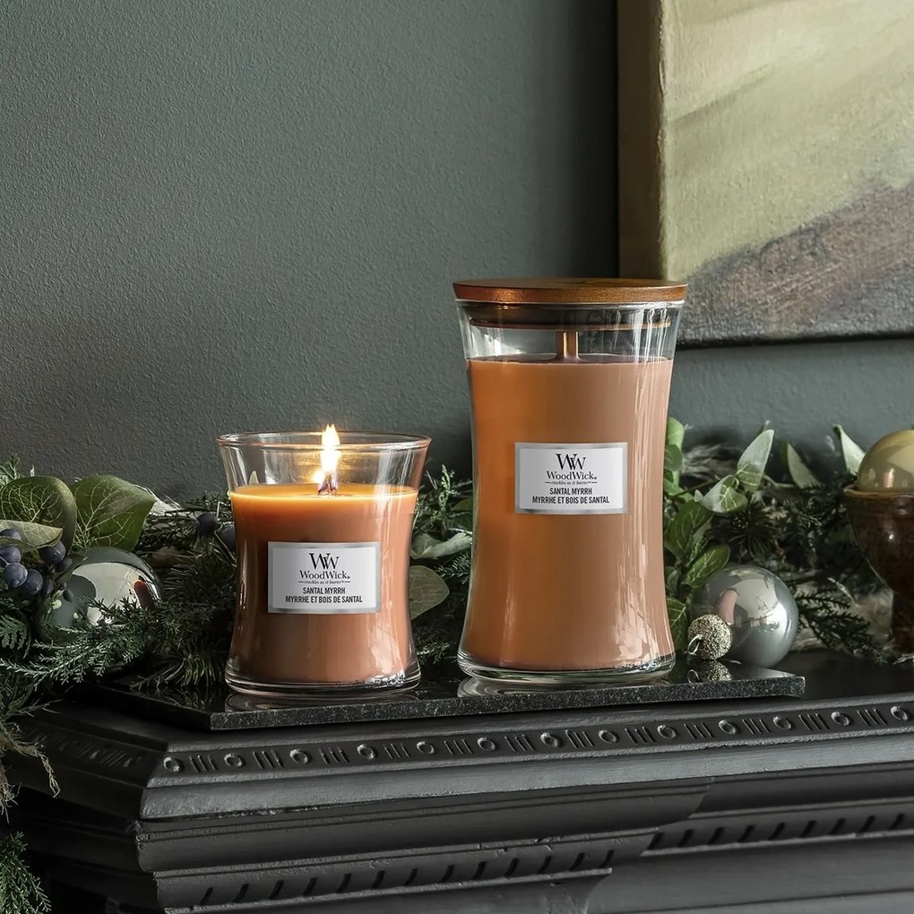 WoodWick Illatos gyertya nagy vázában SantalMyrrh, 609 g