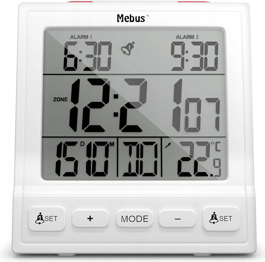 Mebus Digitális rádiós ébresztőóra hőmérővel 8,5 cm Fehér