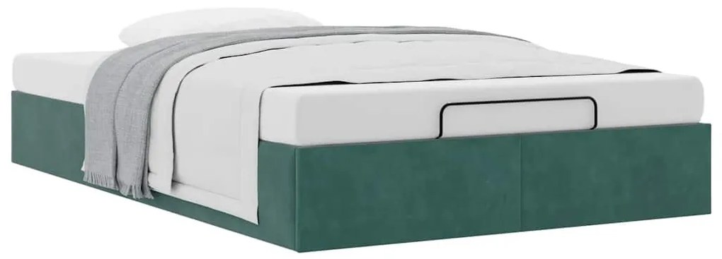 Ottomán ágykeret matrac nélkül, sötétzöld 120x190 cm bársony