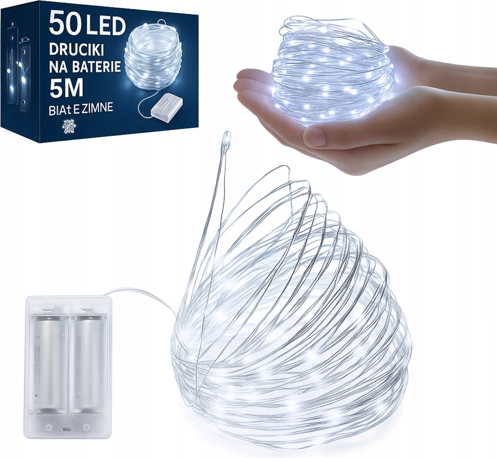 Karácsonyfa Fényfüzér 50 Led 5 M Hideg Fehér Karácsonyi Elemes