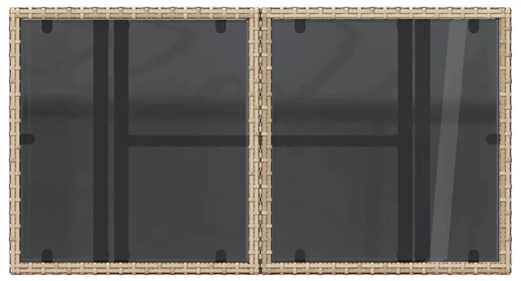 bézs polyrattan üveglapos kerti asztal 100 x 55 x 73 cm