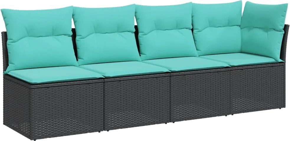 vidaXL 4 személyes fekete polyrattan kerti kanapé párnával