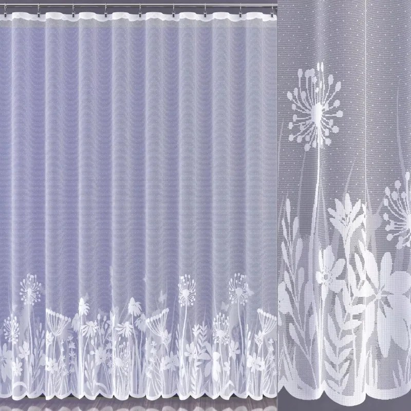 Jacquard függöny fehér finom virágmintás 260 cm Letisja 624837