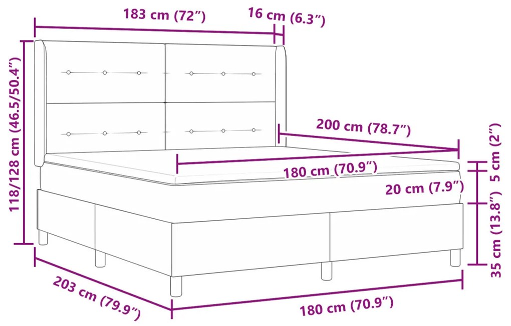 Boxspring Ágy Mattal Kék 180x200 cm Szövet
