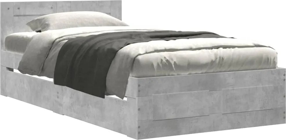 vidaXL betonszürke szerelt fa ágykeret fejtámlával 90 x 200 cm