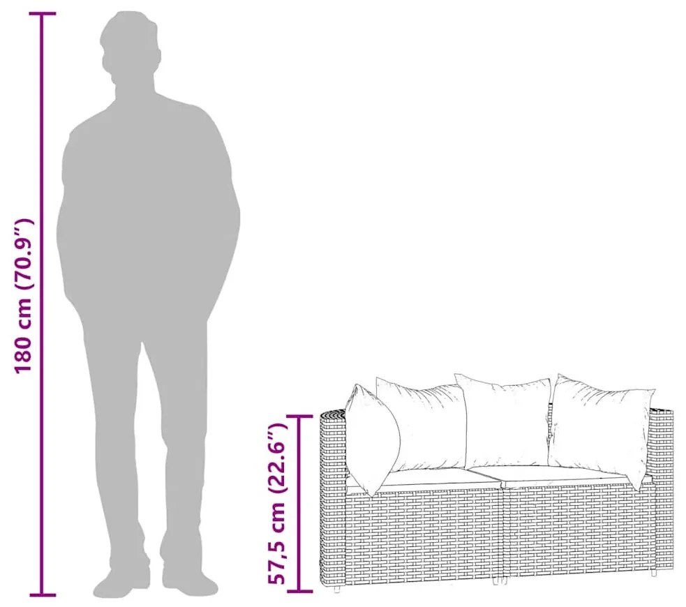vidaXL 2 db fekete polyrattan kerti sarokkanapé párnákkal