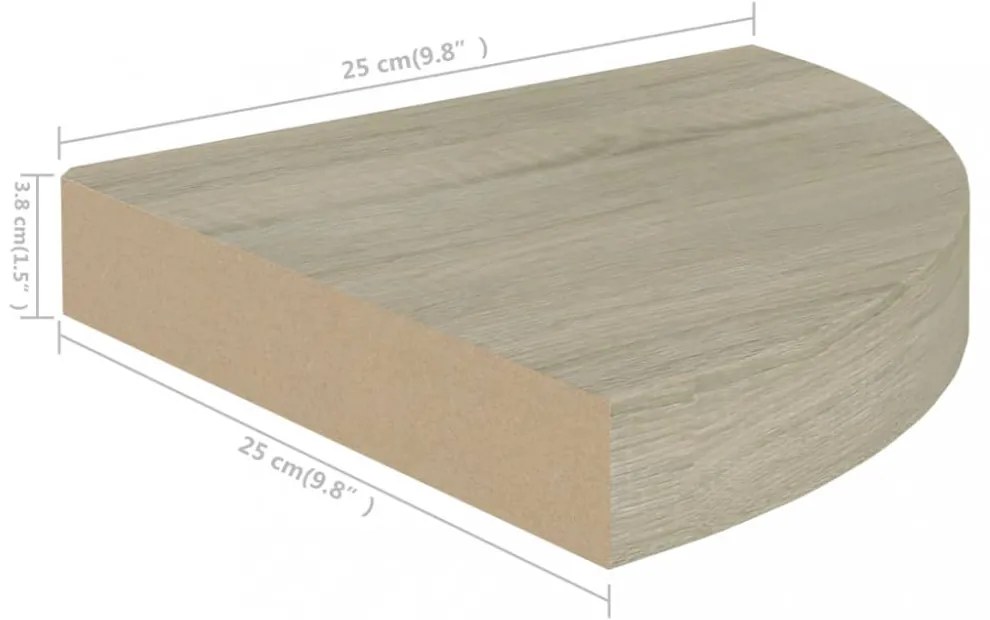 tölgyszínű MDF lebegő sarokpolc 25 x 25 x 3,8 cm