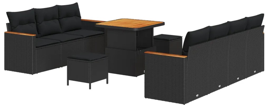 10 darabos Kerti kanapészett párnákkal Fekete Poli Rattan Akác