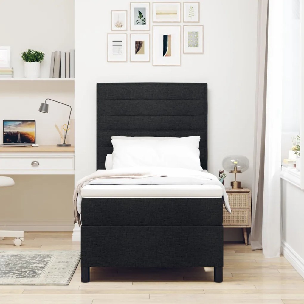 Box Spring Ágy Matraccal, Fekete 90x200 cm Szövet