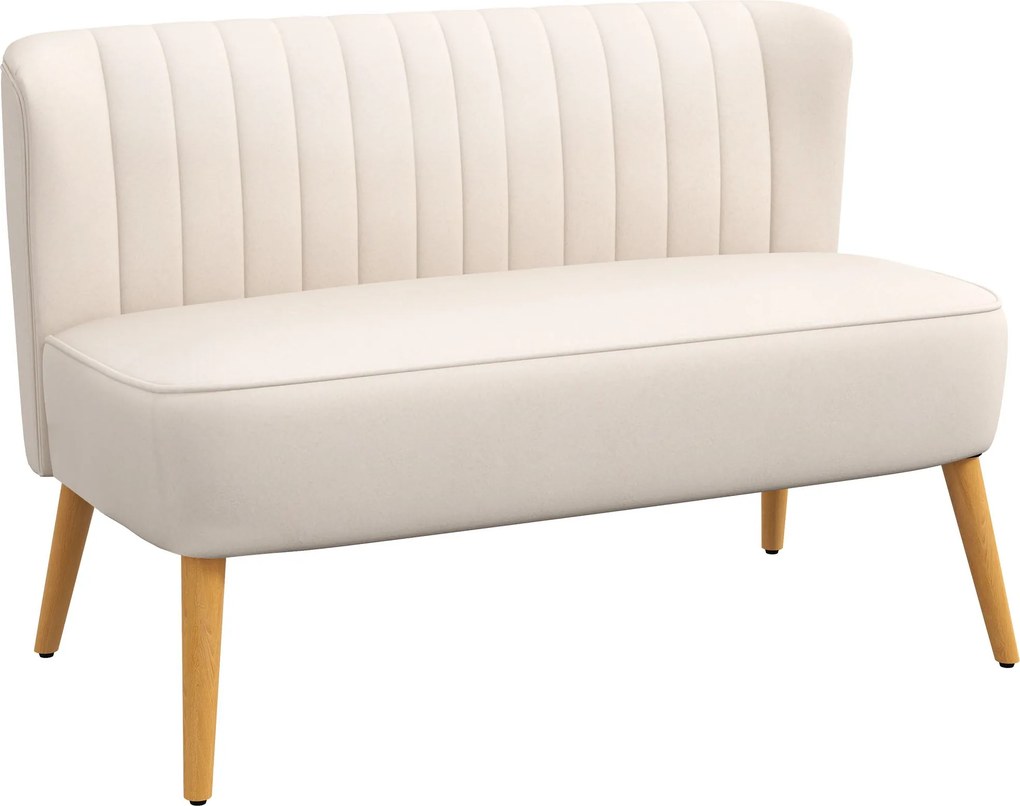HOMCOM kétszemélyes kanapé, bársonyhatású kárpitozás, krémfehér — 117 x 56,5 x 77 cm | Aosom