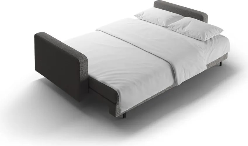 Sötétszürke buklé kinyitható tárolóhelyes kanapé 222 cm Bali – Cosmopolitan Design