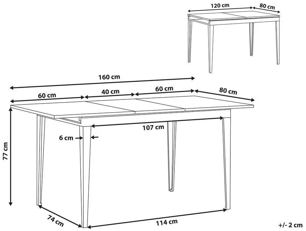 Bővíthető Étkezőasztal Fekete Színben 120/160 x 80 cm NORLEY Beliani