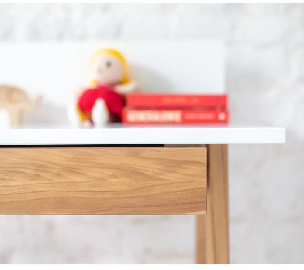 Luka fehér íróasztal kőrisfa lábakkal, hossz 110 cm - Ragaba