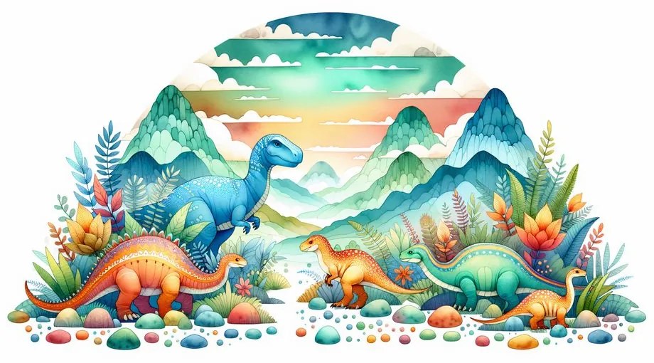 Kép színes dinoszauruszok a hegyekben