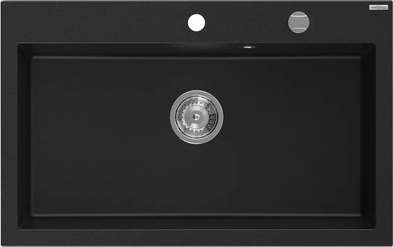 Mexen Elix gránit mosogató 1-medencés 800 x 500 mm, fekete, króm szifon - 6527801005-77