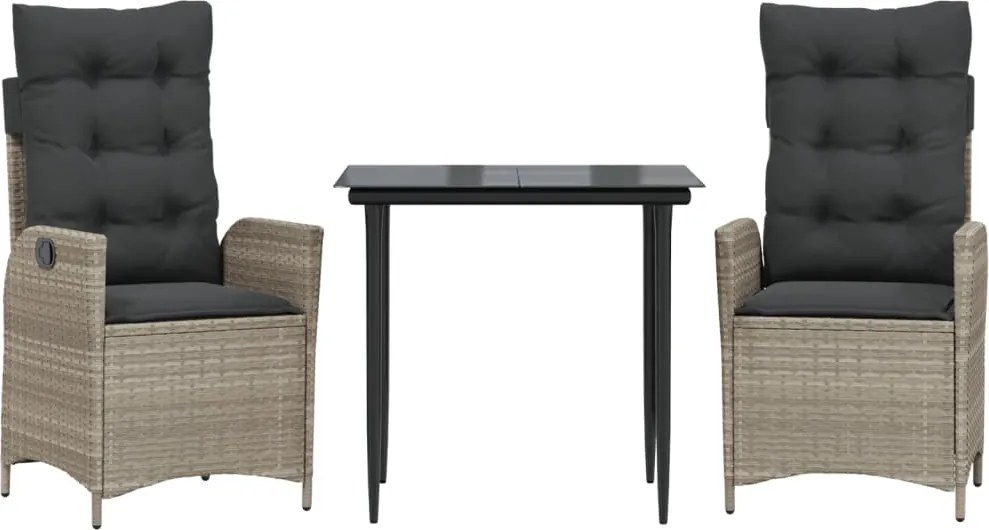 vidaXL 3részes világosszürke polyrattan kerti étkezőgarnitúra párnával