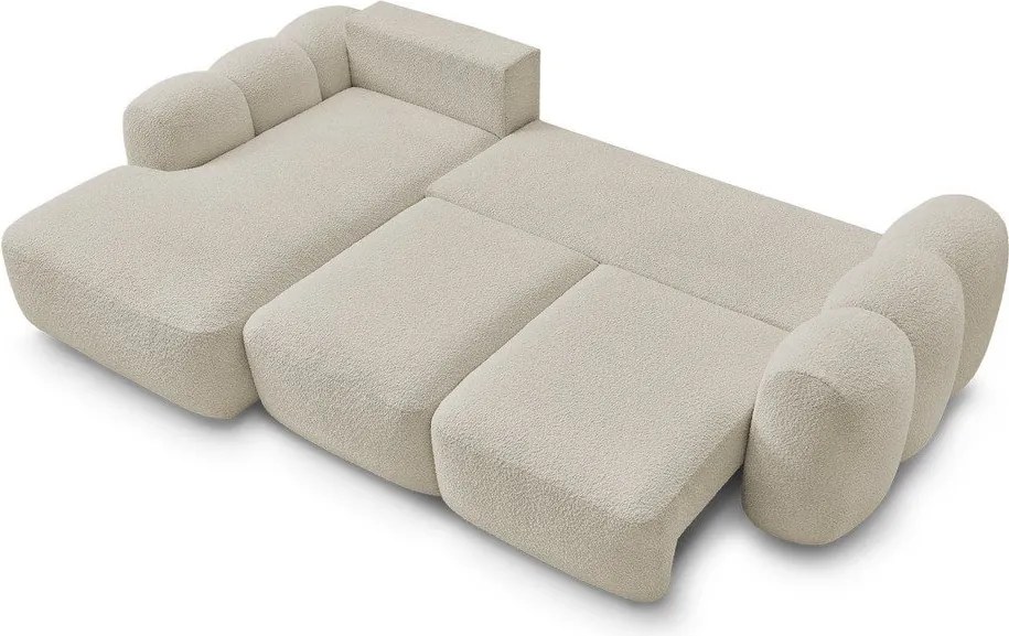 Bézs buklé kinyitható-tárolóhelyes sarokkanapé (bal oldali-heverő résszel) Montaigne – Bobochic Paris