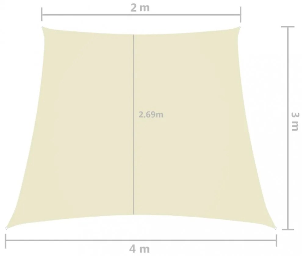 krémszínű trapéz alakú oxford-szövet napvitorla 2/4 x 3 m