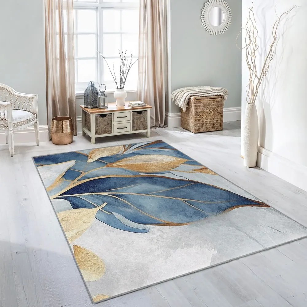 Kék-aranyszínű mosható szőnyeg 160x230 cm Golden Leaves – Mila Home