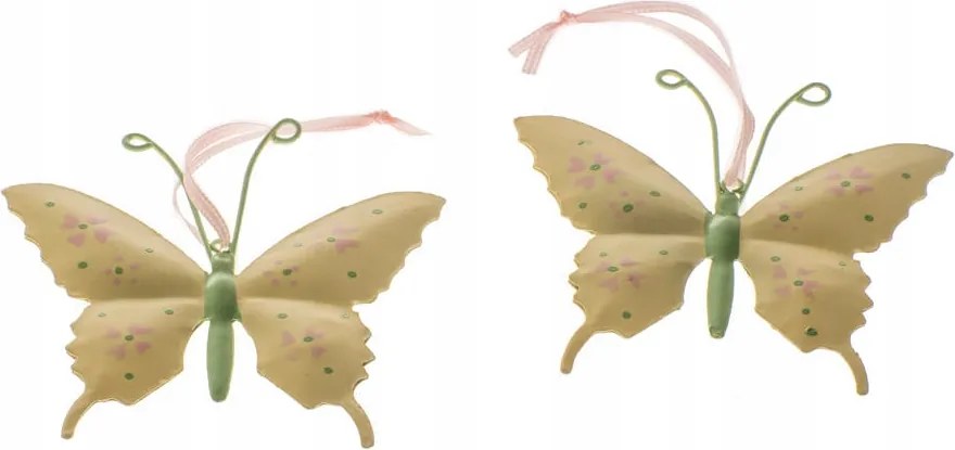 Dekoráció Fém karácsonyfa medál pillangó sárga 8,5 cm 2 db