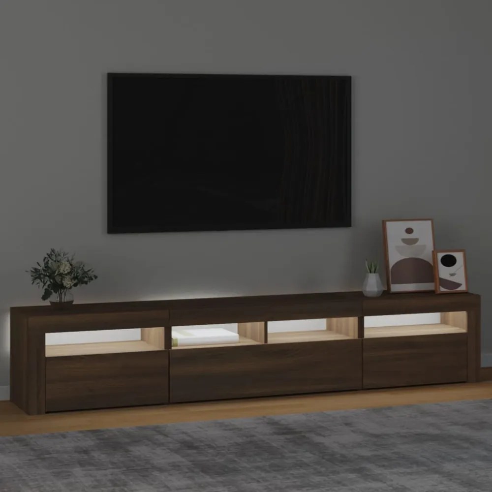 barna tölgy színű TV-szekrény LED-lámpákkal 210x35x40 cm