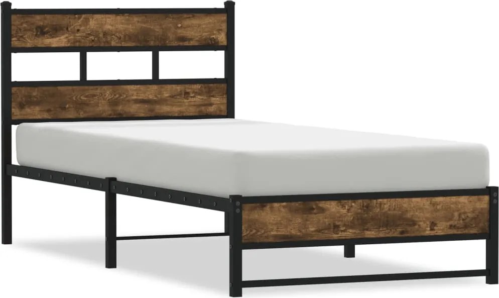 vidaXL füstös tölgy színű fém ágykeret matrac nélkül 90 x 200 cm