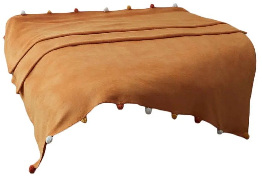 Mustársárga fleece ágytakaró 200x220 cm Pom Pom – Mijolnir
