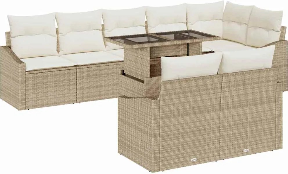 vidaXL Kerti Kanapé Szett párnával tárolóval 9 pcs Beige és krém