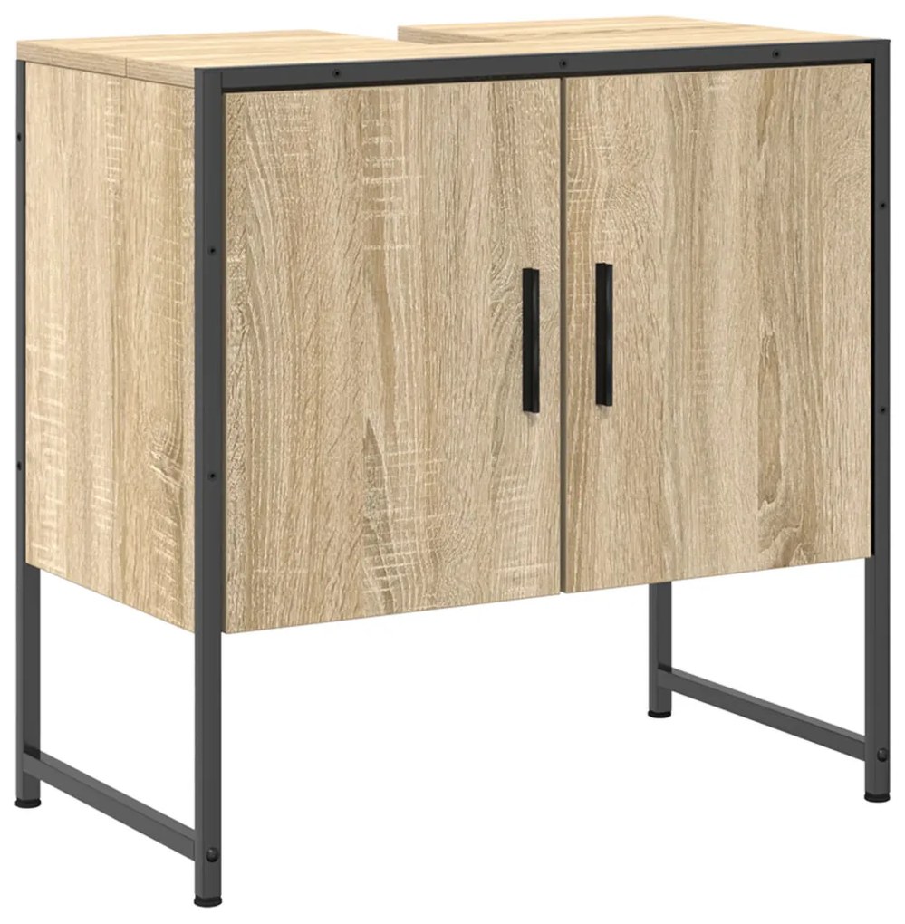 3 darabos Fürdőszoba Bútor Szett Sonoma tölgy Műanyag, Fürdőszoba Tükör Polccal Sonoma tölgy 50x12x60 cm Műanyag