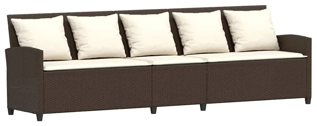 5 személyes barna polyrattan kerti kanapé párnával