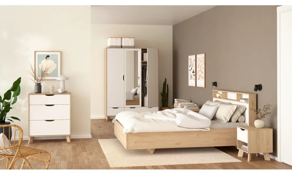 Fehér-natúr színű komód tölgyfa dekorral 79x92x40 cm Ikast – Tvilum