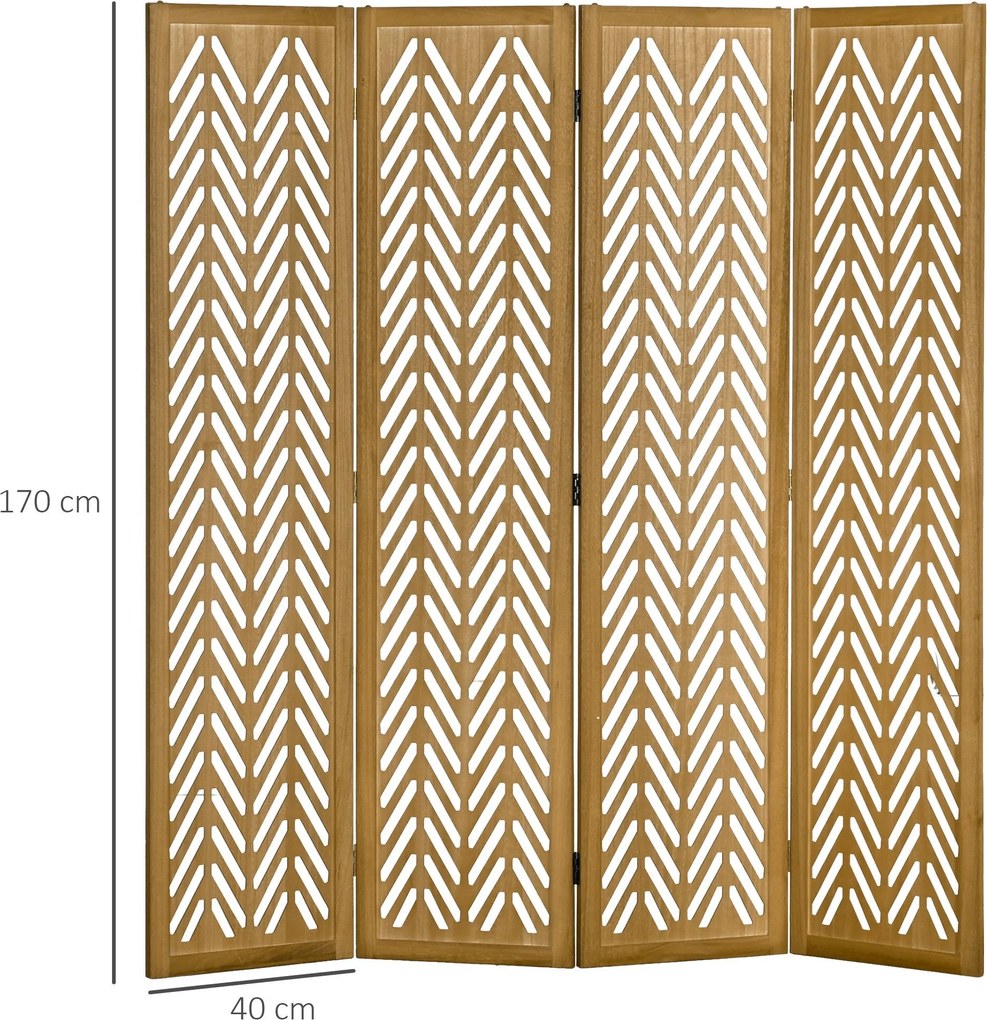 HOMCOM Fa Lattice Szobaelválasztó Belső Összecsukható Paraván 4 Panelel Természetes Fa 160 x 170 cm | Aosom