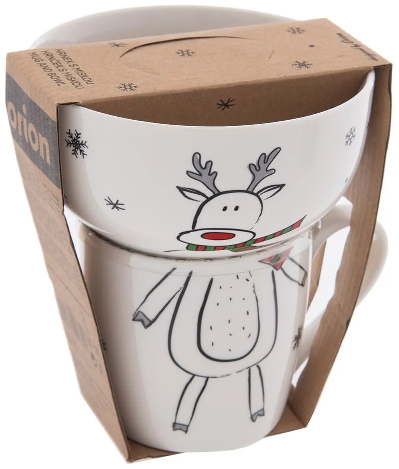 Fehér porcelán bögre és tálka szett karácsonyi mintával 2 db-os 350 ml – Orion