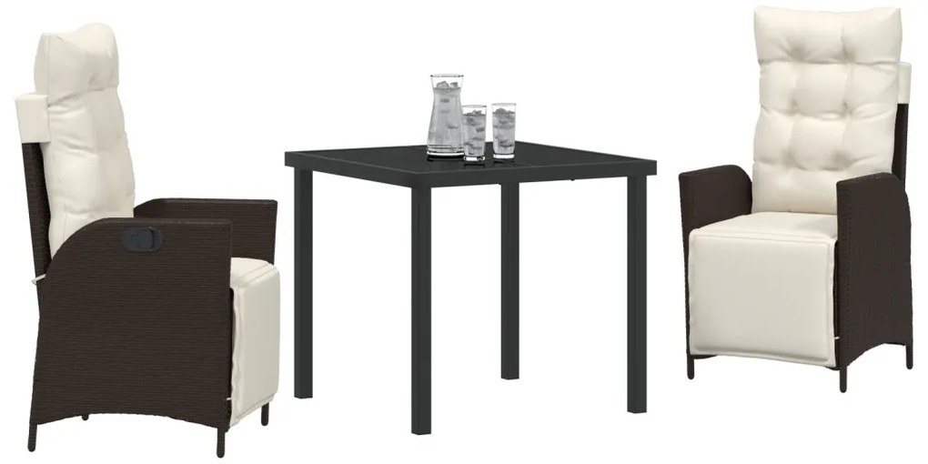 3 darabos kerti étkező szett barna poly rattan