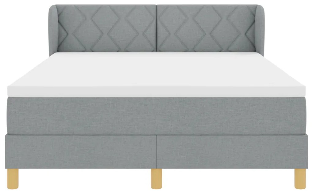 Boxspring Ágy Mattal - Világosszürke, 140x190 cm, Kárpit