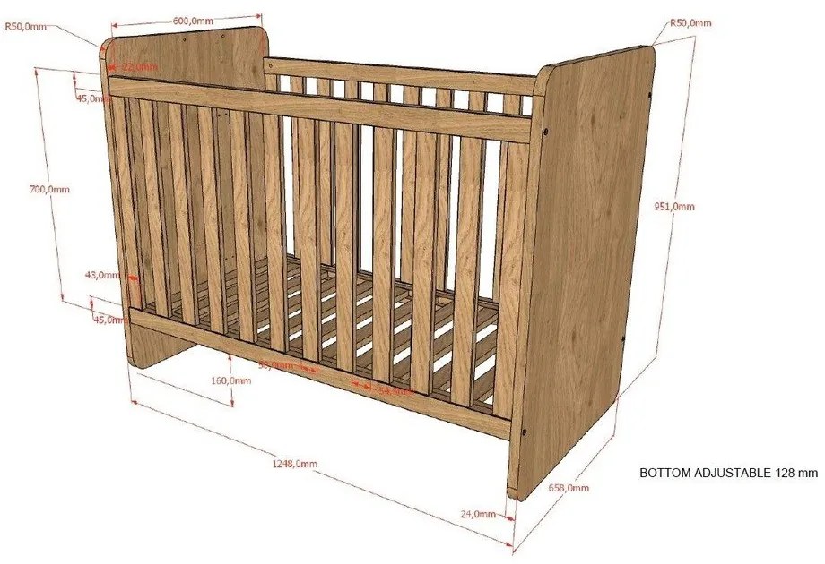 Natúr színű babaágy 60x120 cm Sam – Vipack