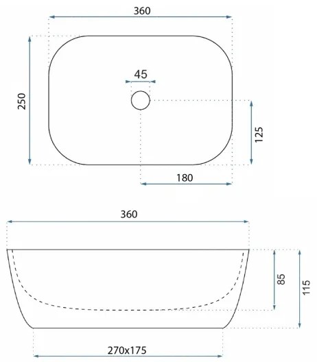 REA-U4700 - BELINDA pult fölé helyezhető mosdó 25x36 cm kerámia/bézs/kőhatás