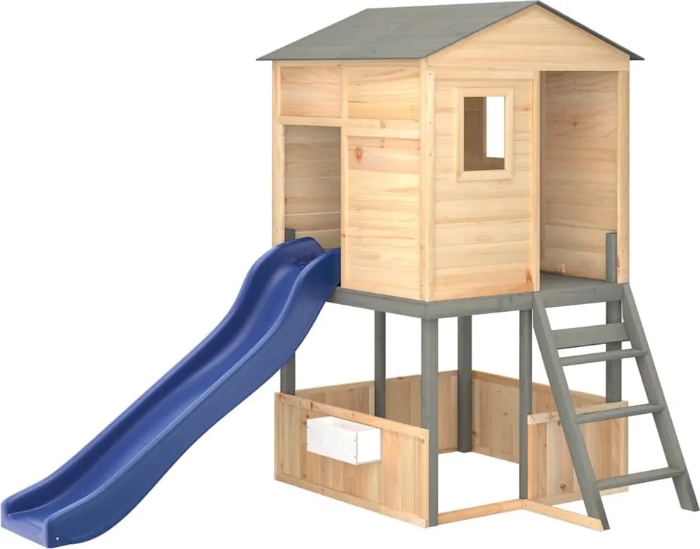 vidaXL sötétszürke tömörfa fenyőfa kültéri játszószett